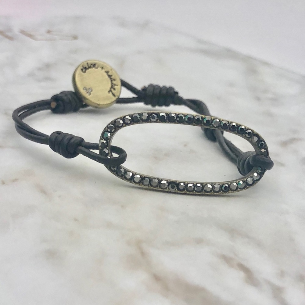 Leather & black Pave bracelet